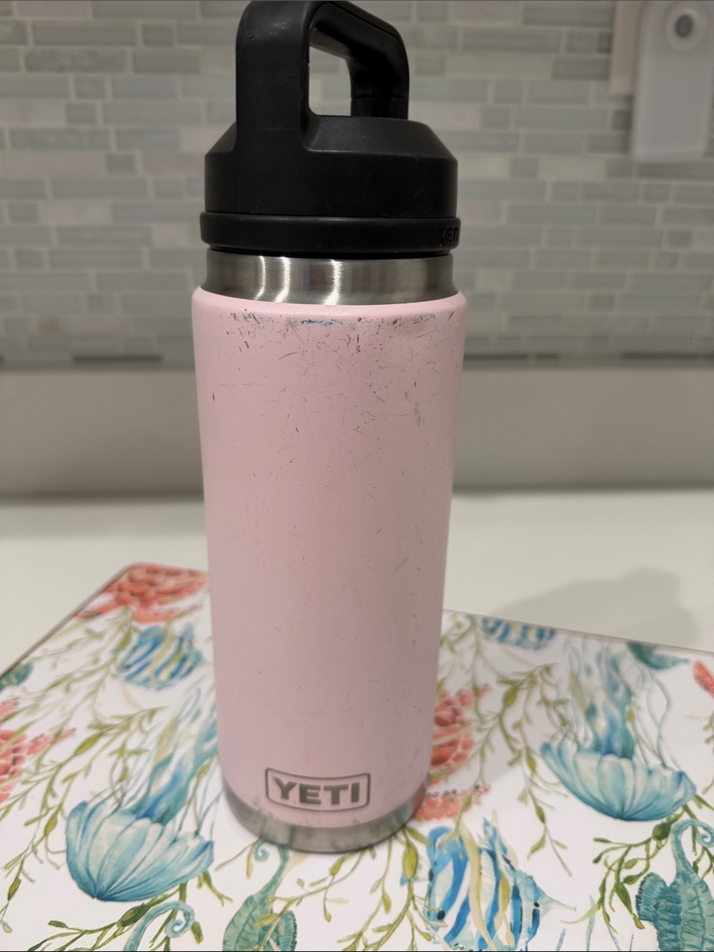 Yeti Pink Stainless Insulated Bottle with Black Lid